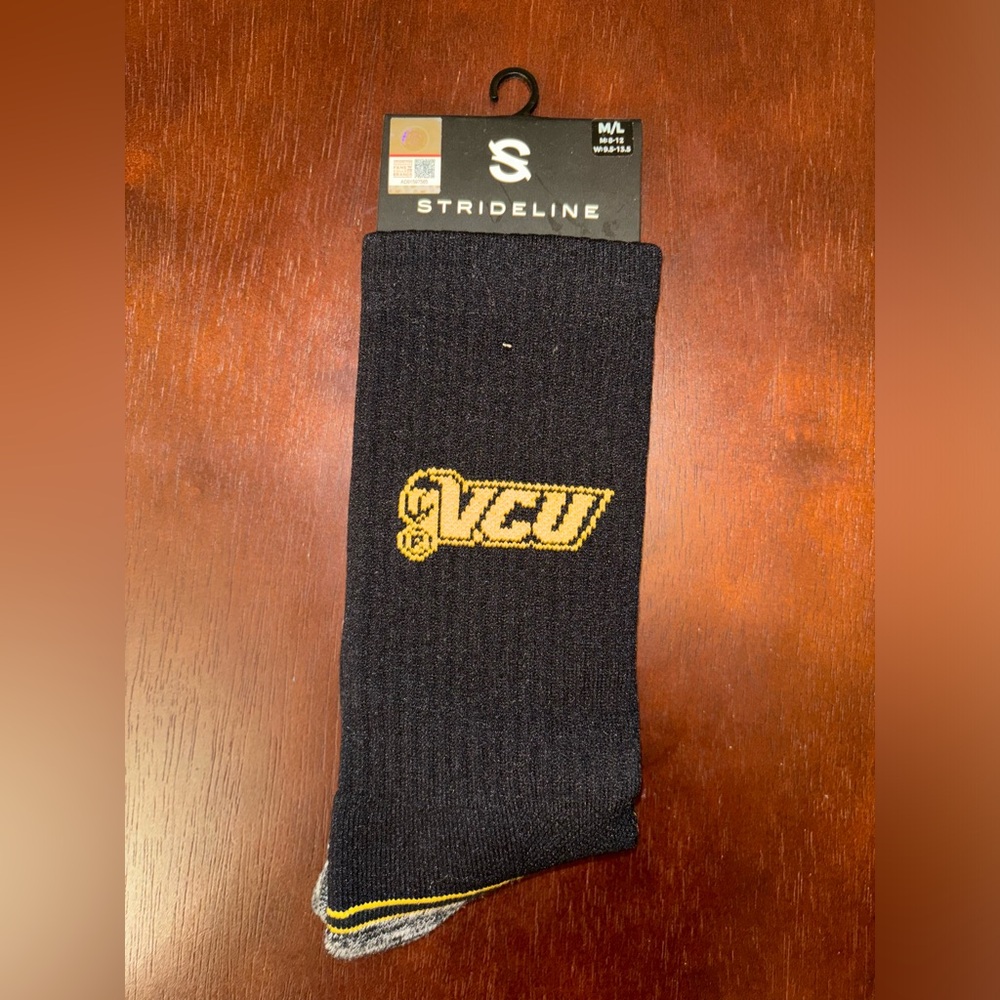 VIRGINIA COMMONWEALTH UNIVERSITY STRIDELINE CREW SOCKS NWT MEN’S SHOE SIZE 8-12